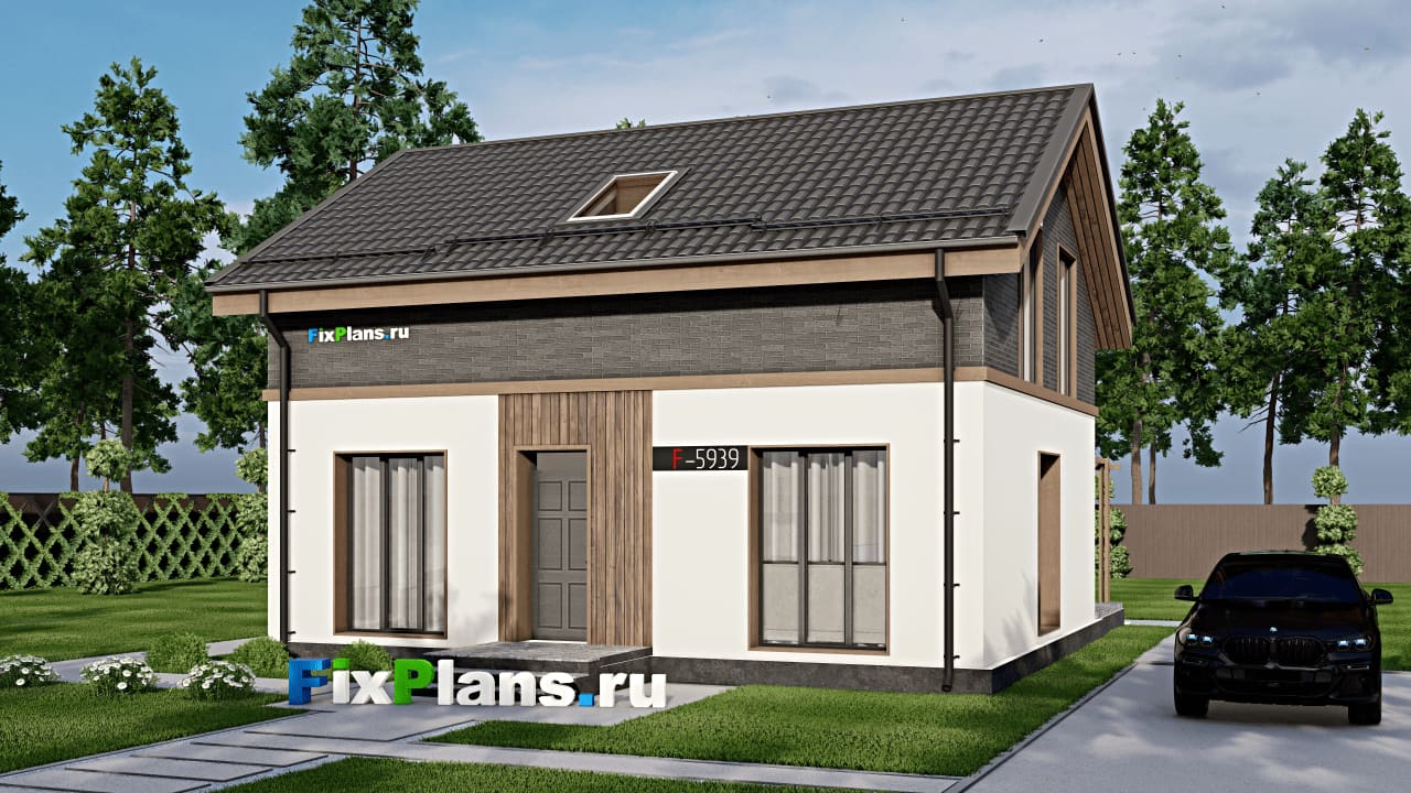 Одноэтажный дом с мансардой  F-5939 — фасад