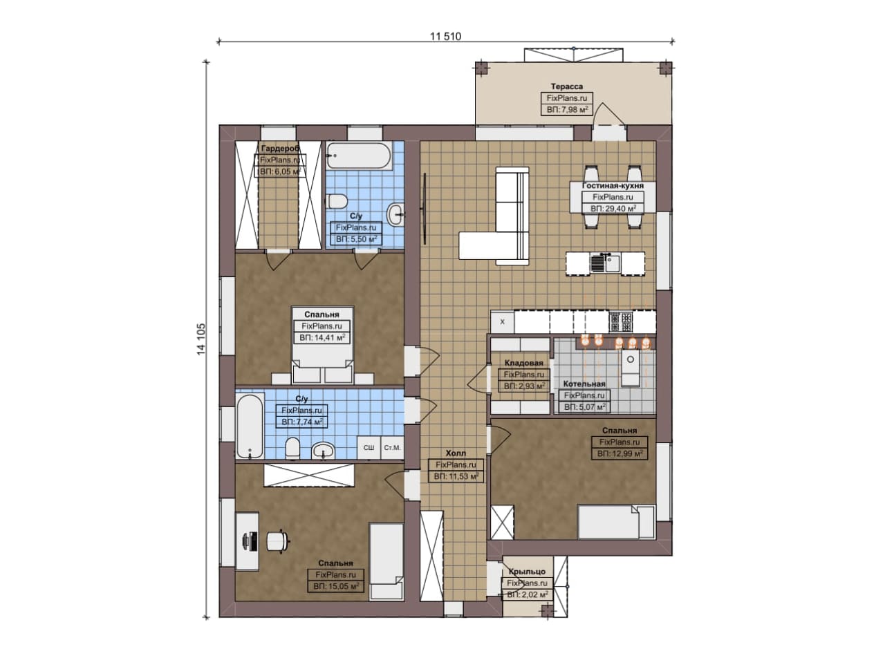 Планировка Одноэтажный дом F-8279
