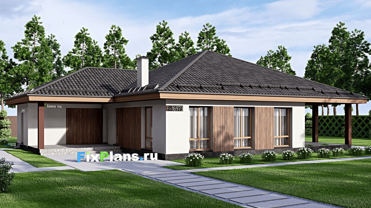 Одноэтажный дом F-16973 — фасад