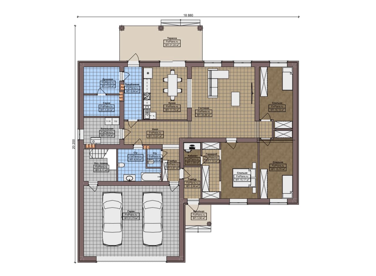 Планировка Одноэтажный дом F-9863