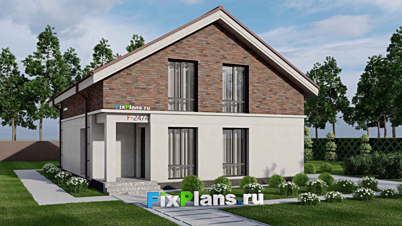 Одноэтажный дом с мансардой  F - 2474 — фасад