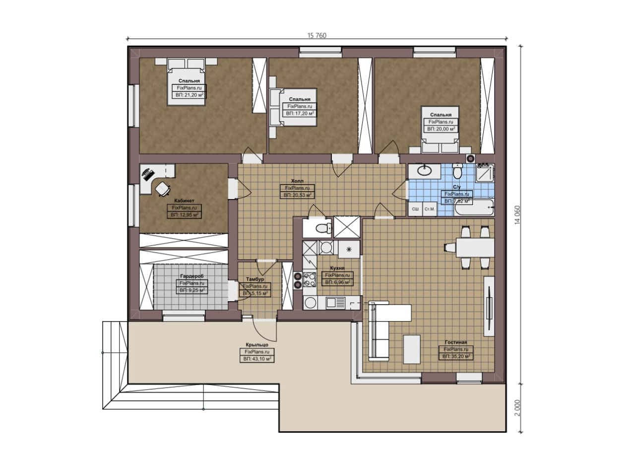 Планировка Одноэтажный дом F-2195