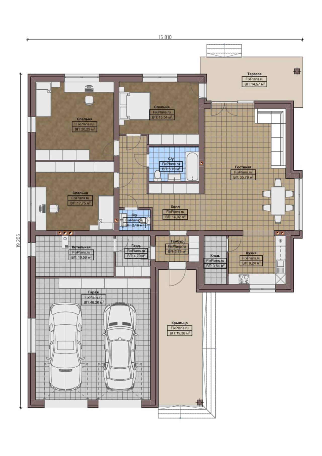 Планировка Одноэтажный дом F - 0458
