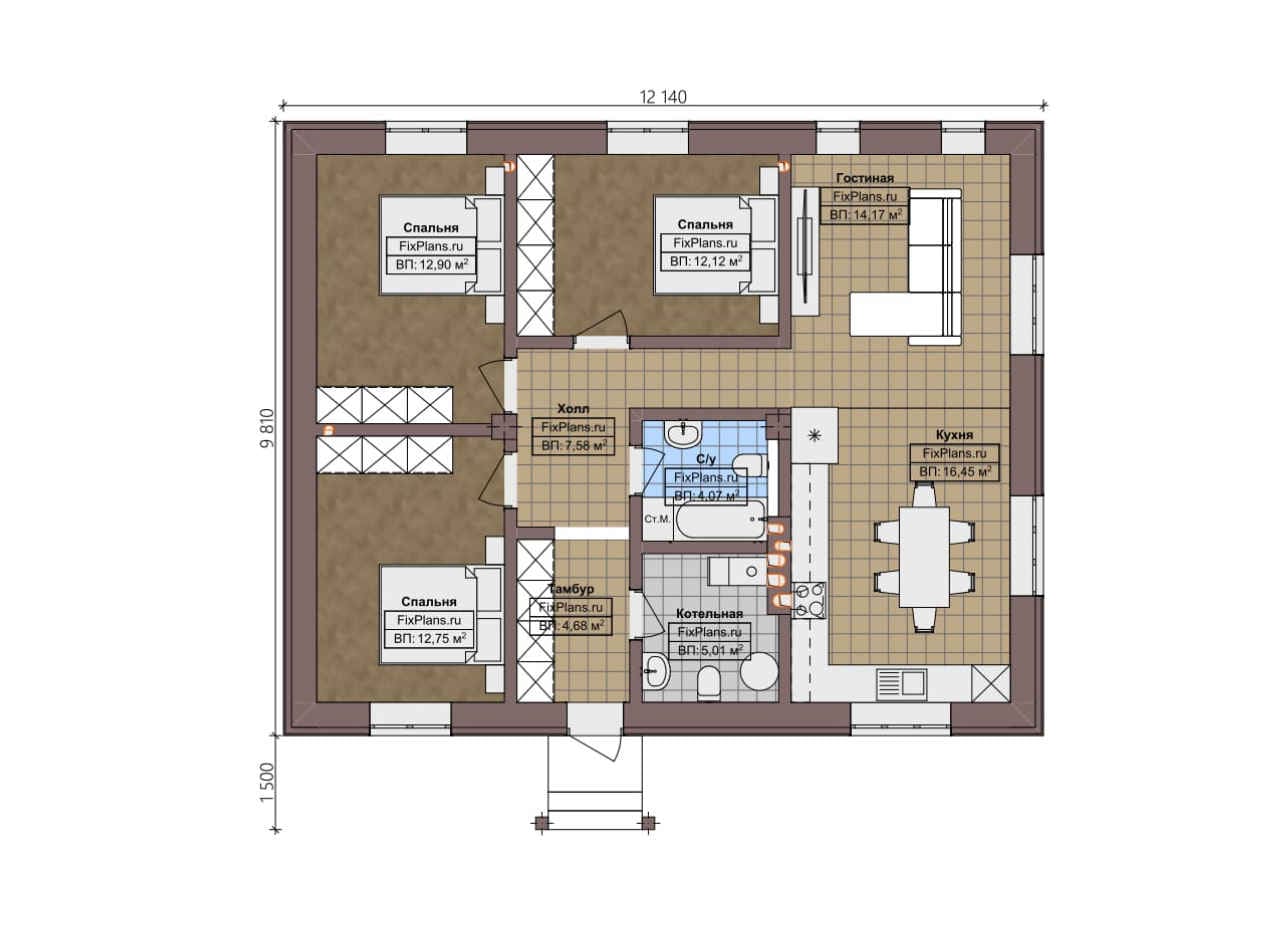 Планировка Одноэтажный дом F - 1547
